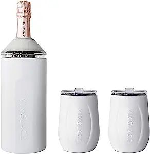 Vinglacé Wine Bottle Chiller Gift Set- Portable Stainless Steel Wine Cooler with 2 Stemless Wine... | Amazon (US)