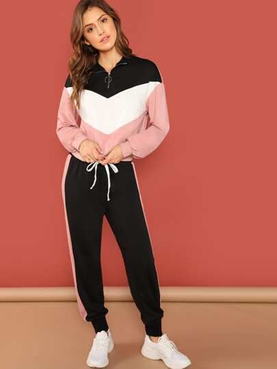 SHEIN Cut and Sew Pullover & Pants Set | SHEIN