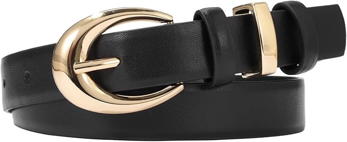 Women's Cow Leather Belt for Jeans Pants Fashion Ladies Skinny Dress Waist belt with Gold Buckle | Amazon (US)