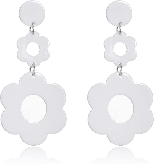 70s Earrings for Women White Acrylic Earrings 70s Outfits for Women Earrings Dangle Simple Retro ... | Amazon (US)