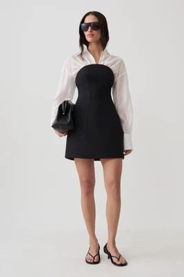 Jenna Long Sleeve Mini Dress With Detachable Shirt / Black/White | MESHKI | XXL | MESHKI US