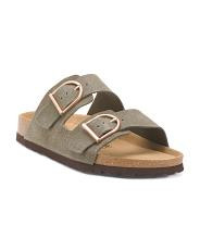 Suede Legacy Oversized Buckle Double Strap Sandals | TJ Maxx