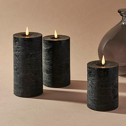 Black Flameless Candle, Set of 3 - Battery Operated, LED Flickering Flame with Wick, Halloween Decor | Amazon (US)