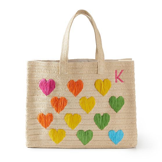 Colorful Hearts Straw Beach Tote | Mark and Graham
