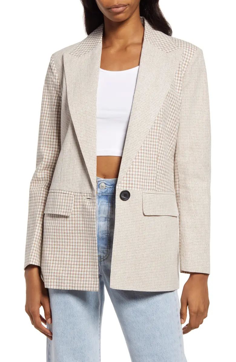 Avec Les Filles Women's Mix Check Relaxed Fit Cotton & Linen Blazer | Nordstrom | Nordstrom