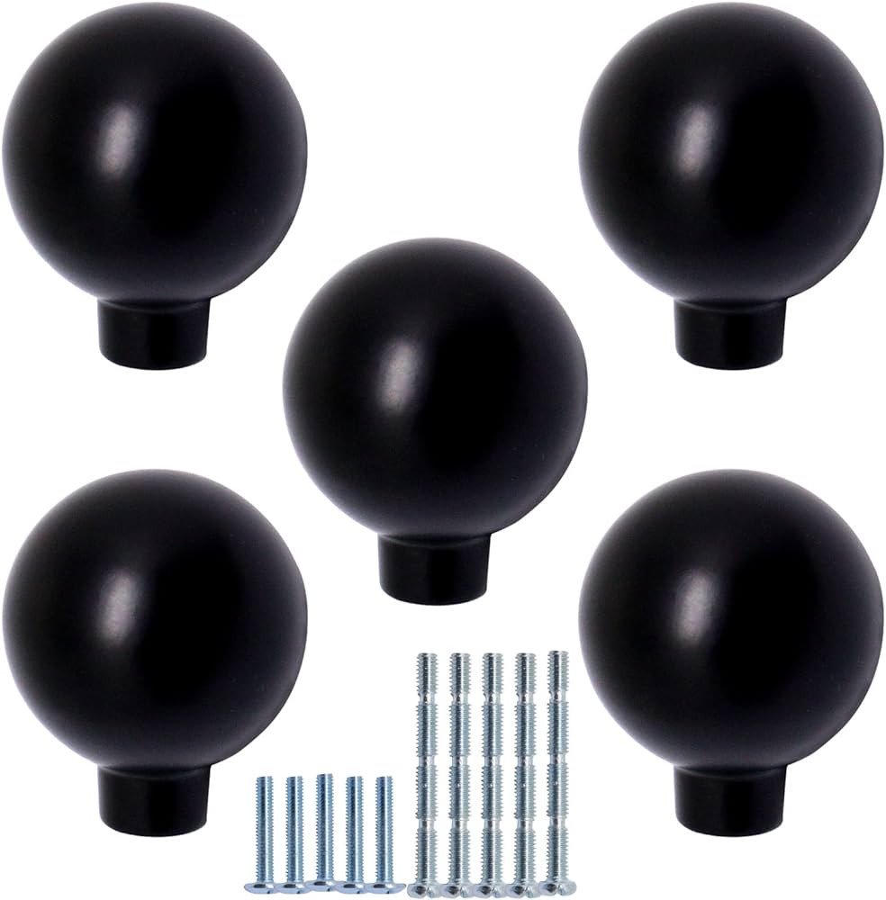 Cabinet Knobs, 5Pcs Matte Black Knobs for Cabinets, Round Ball Drawer pulls and Knobs with Screws... | Amazon (US)