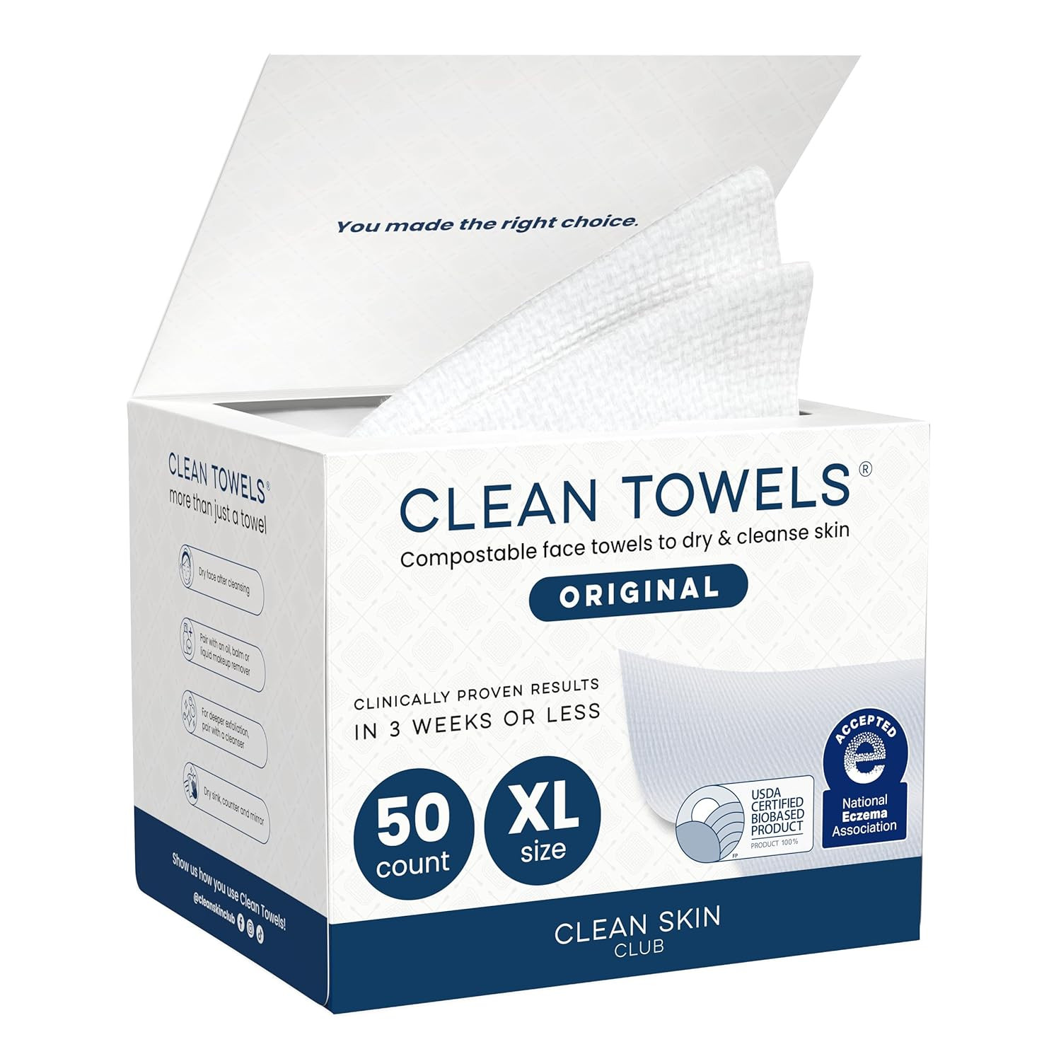 Clean Skin Club Clean Towels XL®, 100% USDA Biobased Face Towel, Disposable Face Towelette, Ecze... | Amazon (US)