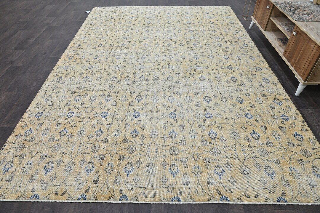 7x10 Rug, Vintage Rug, Oversize Rug, Neutral Rug, Orange, Blue, 7x10 Turkish Rug, 7x10 Vintage Ru... | Etsy (US)