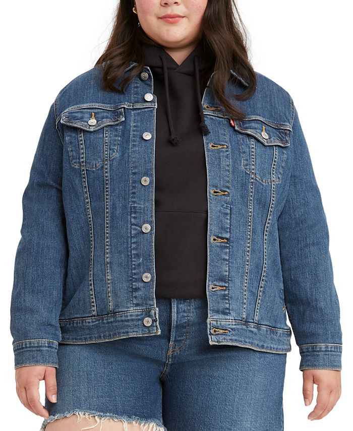 Plus Size Button-Down Original Denim Trucker Jacket | Macys (US)