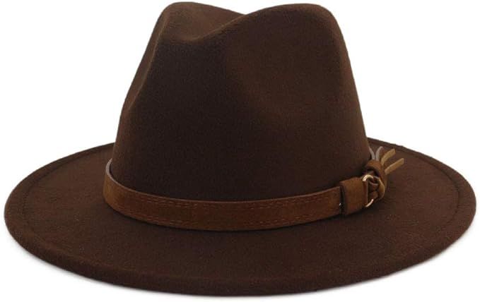 Lisianthus Men & Women Vintage Wide Brim Fedora Hat with Belt Buckle | Amazon (US)