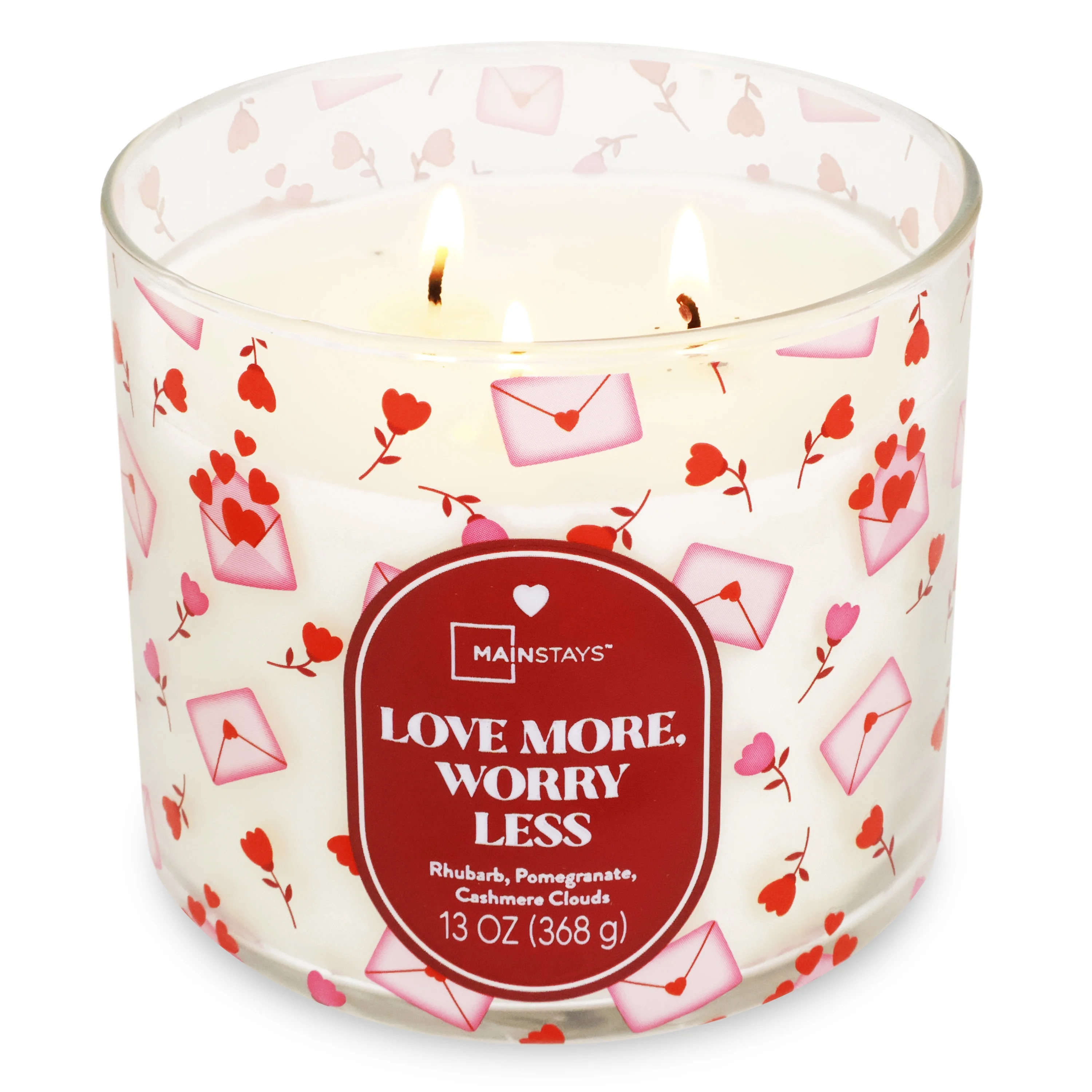 Mainstays 3-Wick Valentine's Themed Candle Love More Worry Less Wrap, 13-Ounce | Walmart (US)