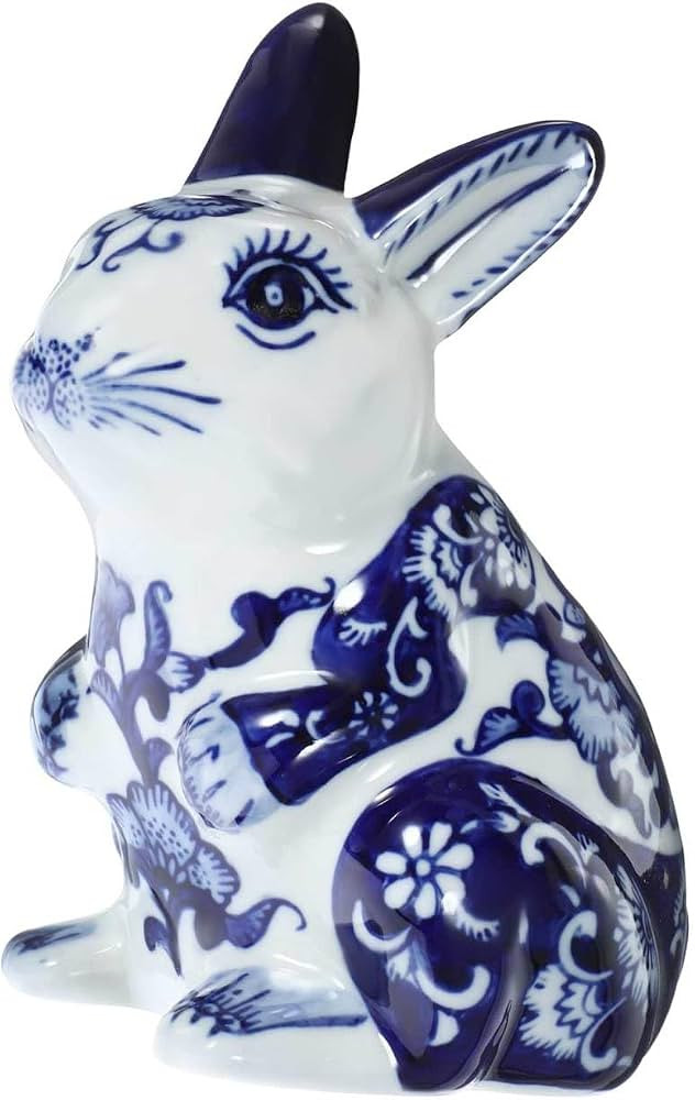 jojofuny Ceramic Bunny Figurine Porcelain Rabbit Ornament Light Blue Chinese Blue and White Porce... | Amazon (US)