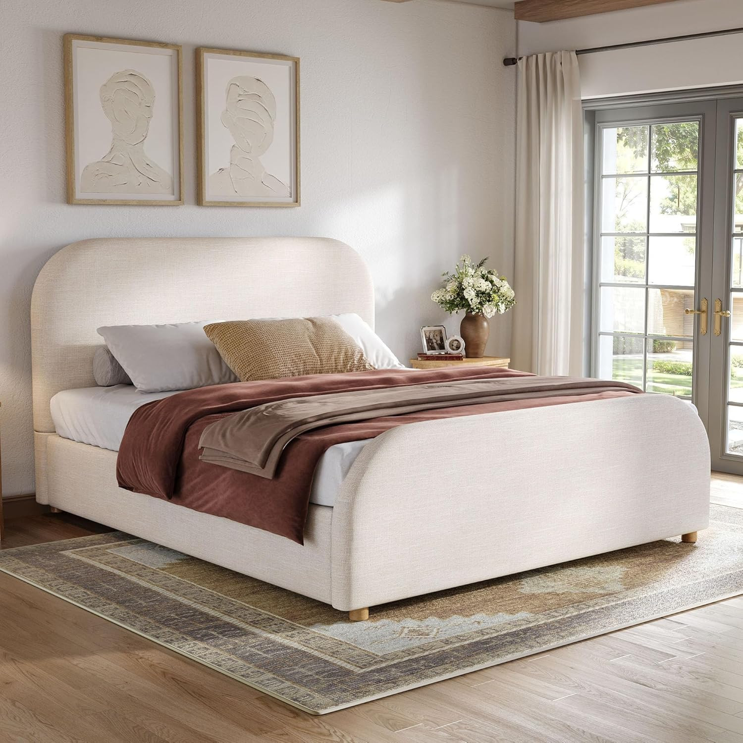 Christopher Knight Home Lanet Linen Upholstered Queen Size Bed Frame with Headboard, Modern Queen... | Amazon (US)