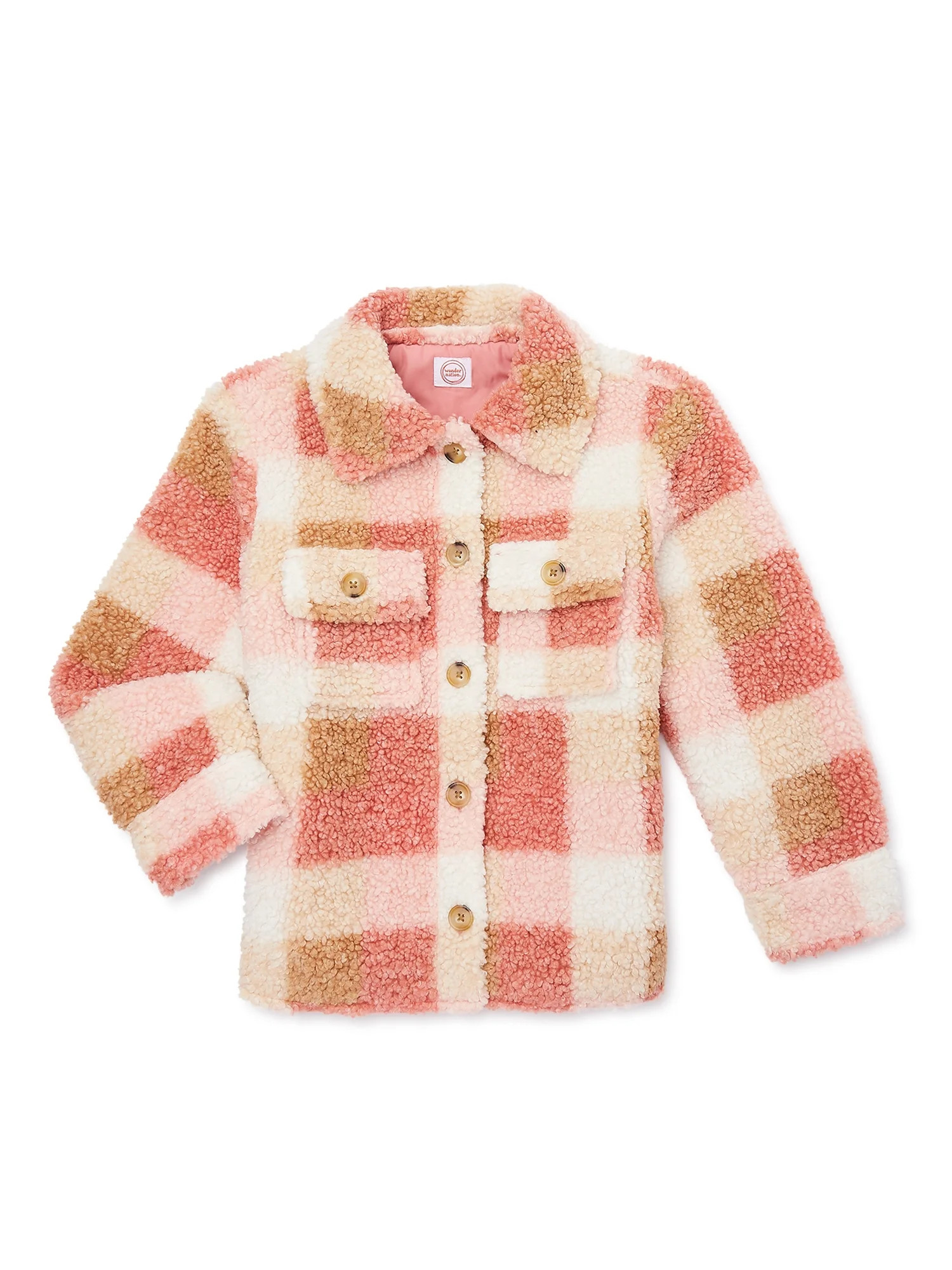 Wonder Nation Girls Faux Sherpa Shacket, Sizes 4-18 | Walmart (US)