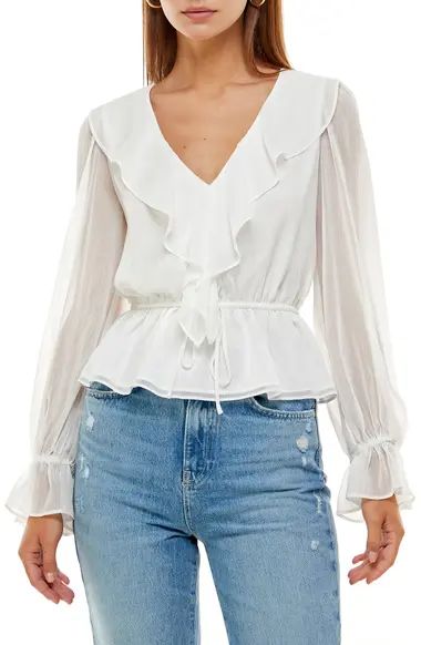 WAYF Women's Fairport Ruffle V-Neck Blouse | Nordstrom