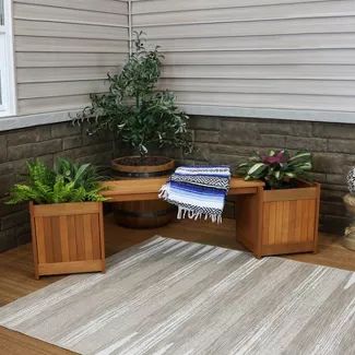 Sunnydaze Outdoor Meranti Wood with Teak Oil Finish Wooden Garden Planter Box Bench Seat - 68" - ... | Target