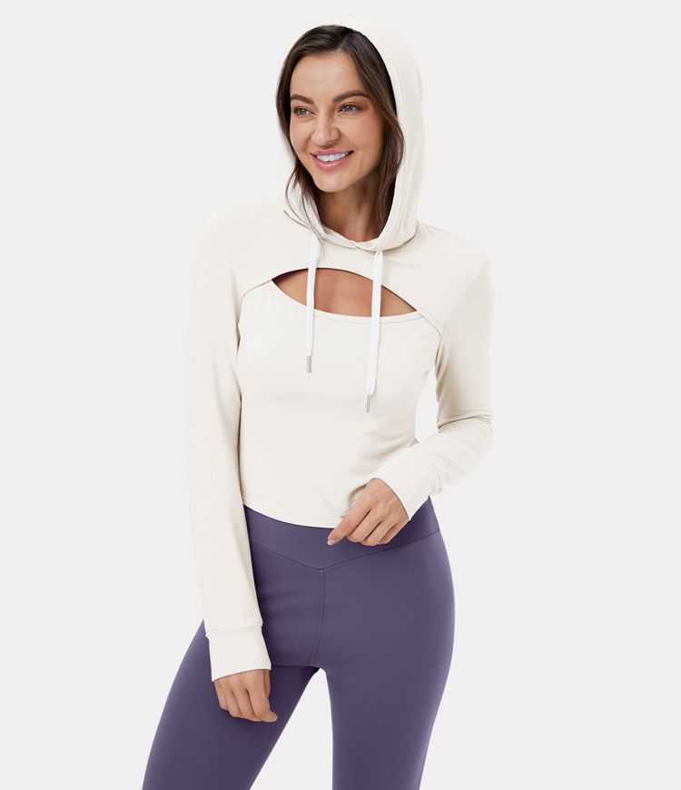 Hooded Drawstring Cut Out Casual Hoodie Sweatshirt | HALARA