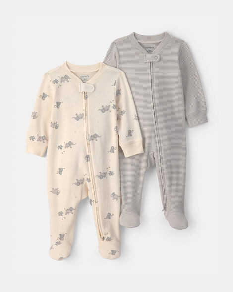 Baby 2-Pack Elephant Striped 100% Cotton 2-Way Zip Sleep & Play Pajamas - Ivory/Grey | Carter's | Carter's Inc