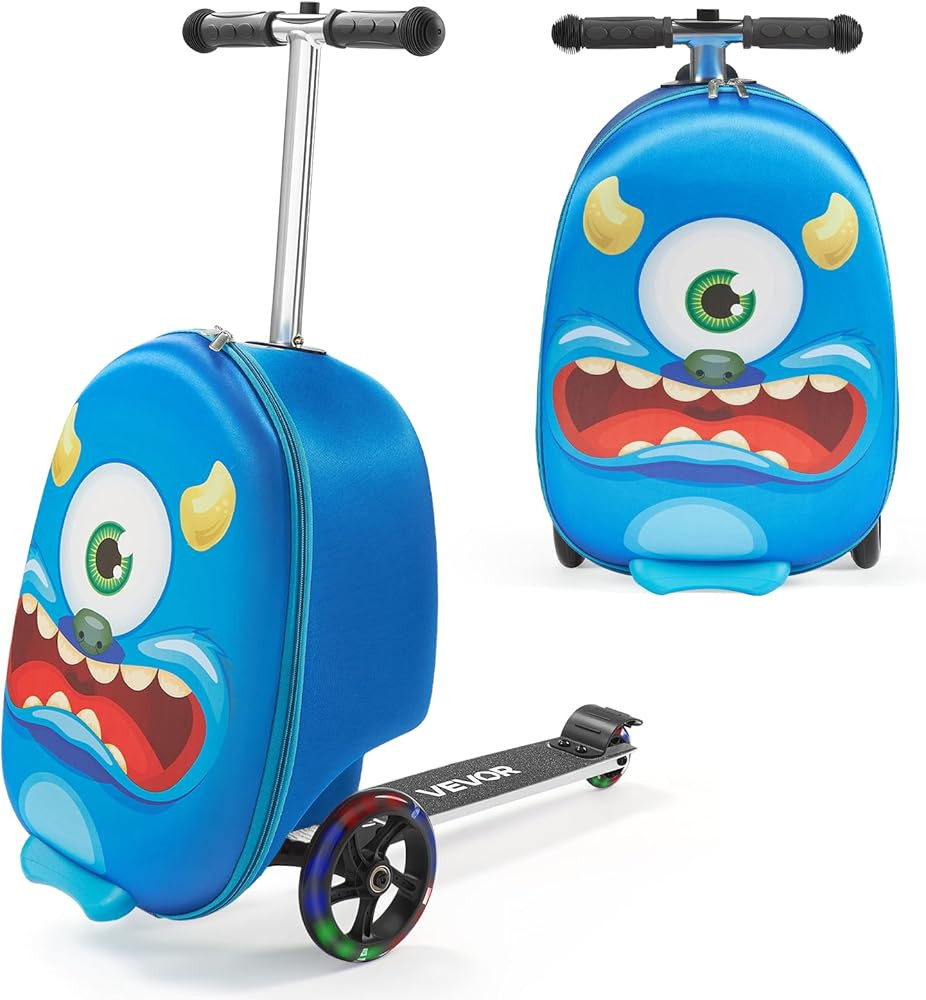 VEVOR Ride-on Luggage, 20 L Capacity, 20 Inches Kids Scooter Suitcase with Flash PU Wheels, Adjus... | Amazon (US)
