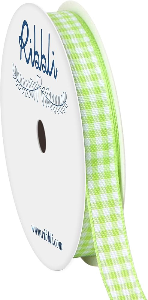 Ribbli Apple Green and White Gingham Ribbon,100% Polyester Woven Edge,3/8 Inch x 10 Yard,Plaid Ri... | Amazon (US)