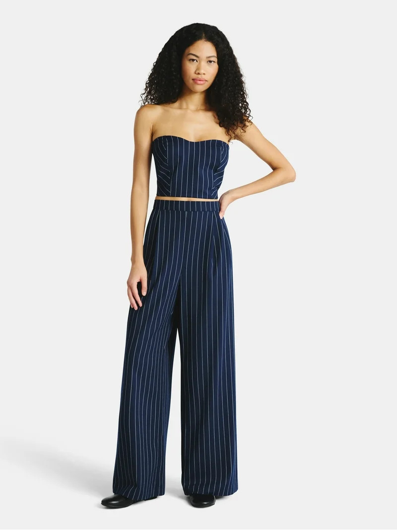 No Boundaries Sweetheart Neck Tube Top and Wide Leg Pants Set, 2-Piece, Women's | Walmart (US)