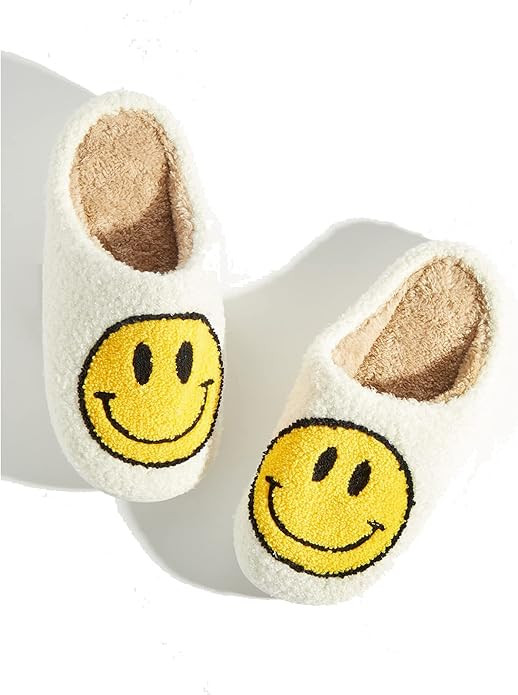Smiley Face Slippers,Retro Soft Plush Lightweight House Slippers Slip-on Cozy Indoor Outdoor S... | Amazon (US)