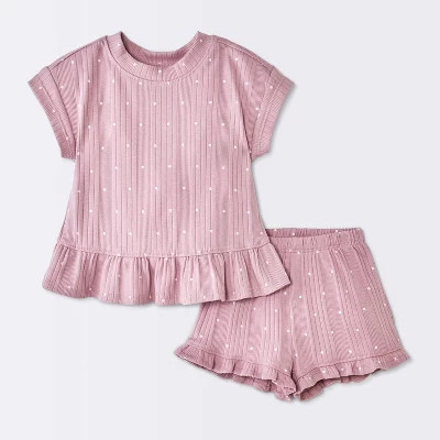 Baby Girls' 2pc Polka Dot Peplum T-Shirt and Ruffle Shorts Set - Cloud Island™ Lilac Purple 3-6... | Target