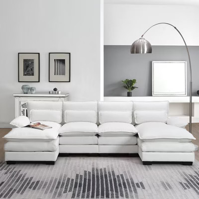 110"W Modern U-shaped Modular Sofa, Upholstered Sectional Sofa Couch with Waist Pillows, White-ModernLuxe | Target