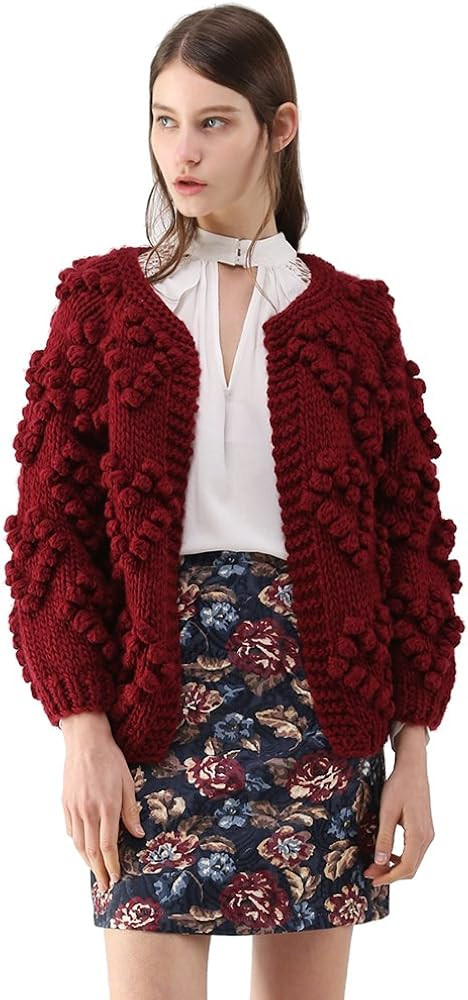 CHICWISH Women's Soft Heart Shape Balls Hand Knit Open Front Hot Pink/Ivory/Lavender/Pink/Army Gr... | Amazon (US)