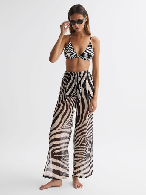 Zebra Print Split Hem Beach Trousers | Reiss US