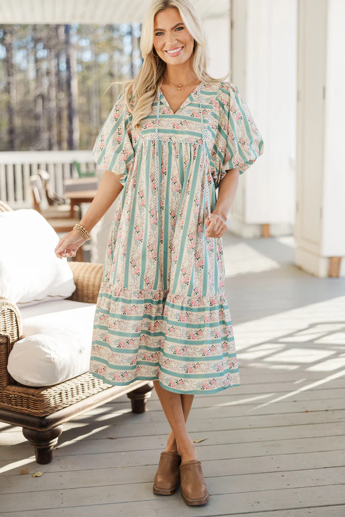 Somebody To Love Jade Green Floral Midi Dress | The Mint Julep Boutique