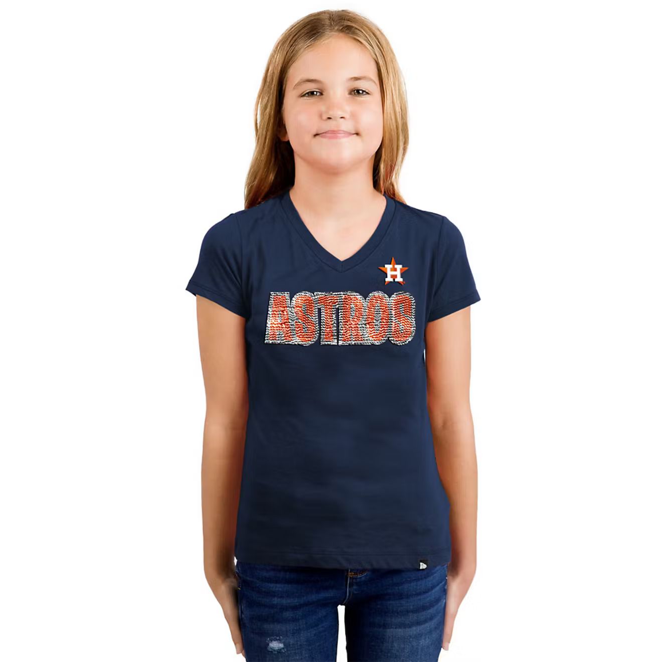 New Era Girls' Houston Astros Walk-Off Flip Sequins Graphic T-shirt | Academy | Academy Sports + Outdoors