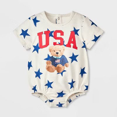 Baby Americana USA Teddy Bear Romper - Blue | Target