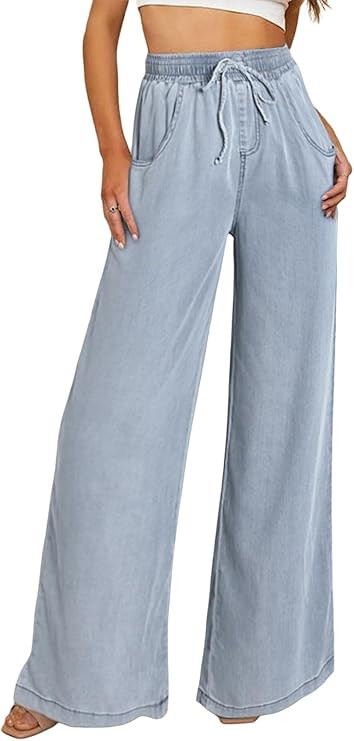 Sidefeel Women's Drawstring Wide Leg Jeans High Waisted Loose Fit Denim Pants | Amazon (US)