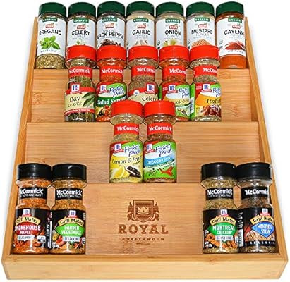 Bamboo Kitchen Drawer Organizer - 4-Tier Bamboo Spice Rack Organizer for Drawer - Large Spice Tra... | Amazon (US)