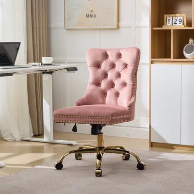 Modern Velvet Upholstered Tufted Button With Golden Metal Base,Adjustable Desk Chair Swivel Office Chair | Wayfair North America