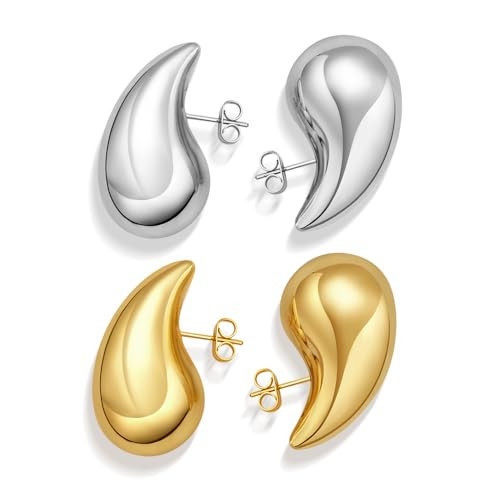 Teardrop Earring Set Dupes Lightweight Chunky Gold Hoop Earrings for Women, Hypoallergenic Earring Fashion Jewelry for Women (Gold-Silver) | Amazon (US)