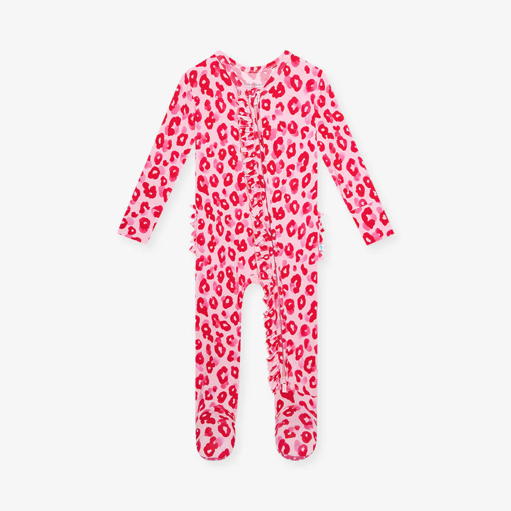 Footie Ruffled Zippered One Piece | Ashley | Leopard Baby Girl Sleeper | Posh Peanut