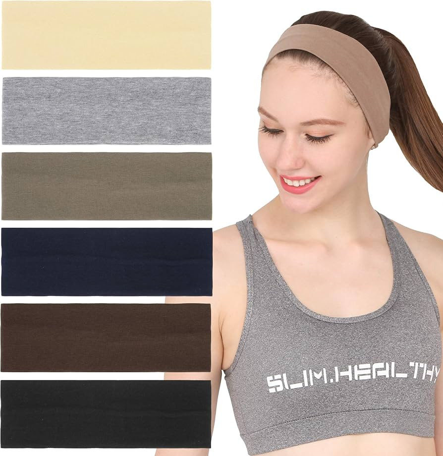 Folora 6Pcs Stretchy Elastic Solid Headbands, Cotton Sports Hairband for Women Girls, Suitable fo... | Amazon (UK)