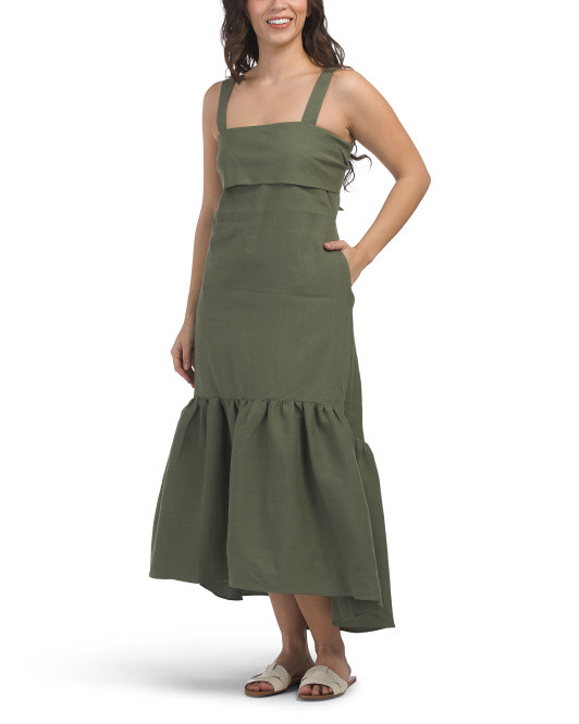 Linen Blend Tie Back Midi Dress | TJ Maxx