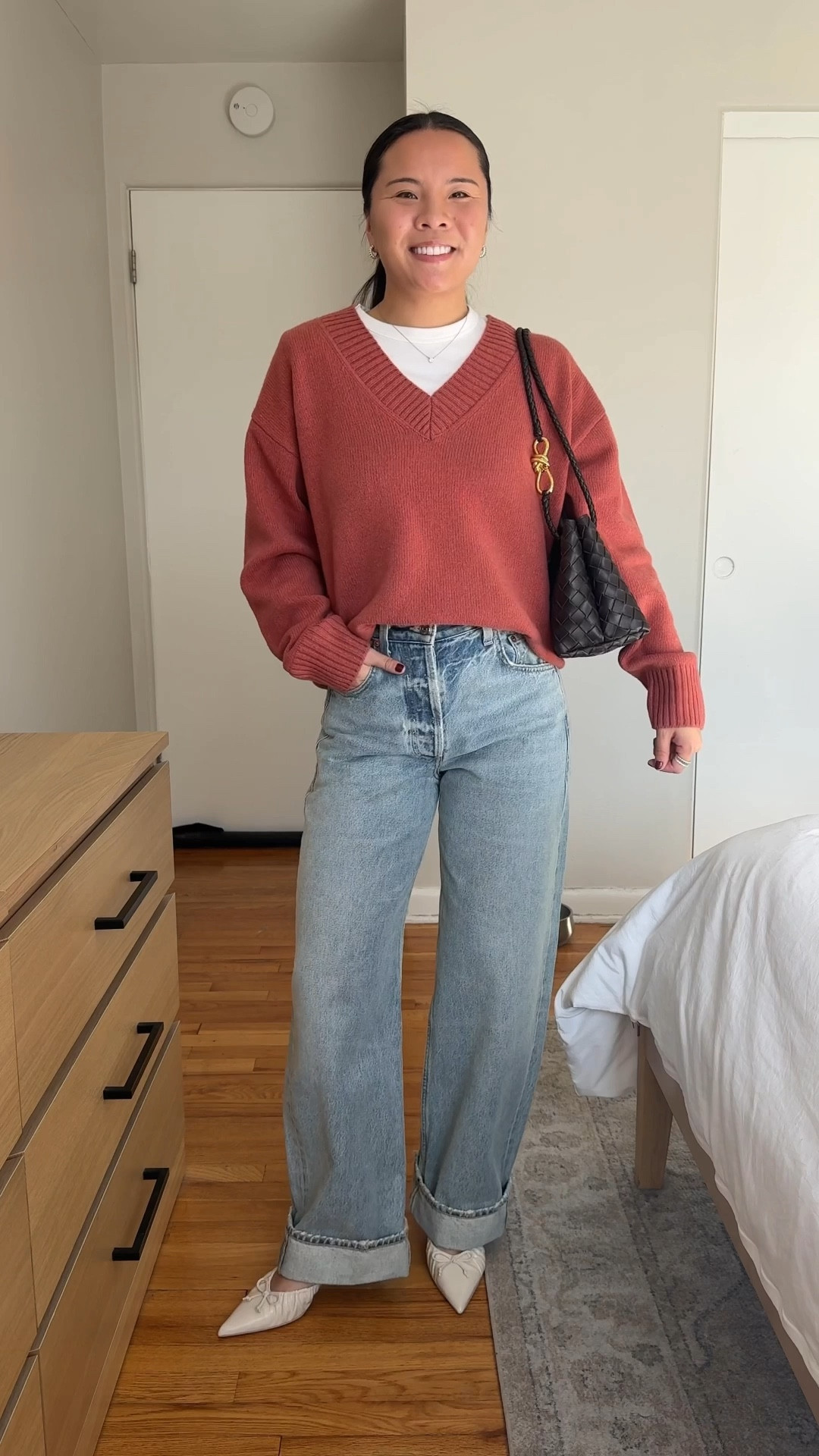Sweater: size XS
Jeans: size 25
Heels are old dolce vita, so linked similar ones! 