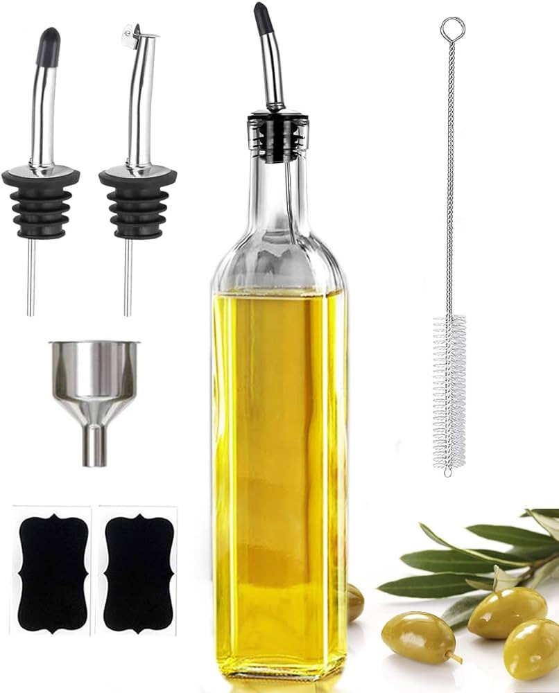 Leaflai 17oz Olive Oil Dispenser Bottle, 500ml Oil & Vinegar Cruet with 2 Stainless Steel Pourers... | Amazon (US)