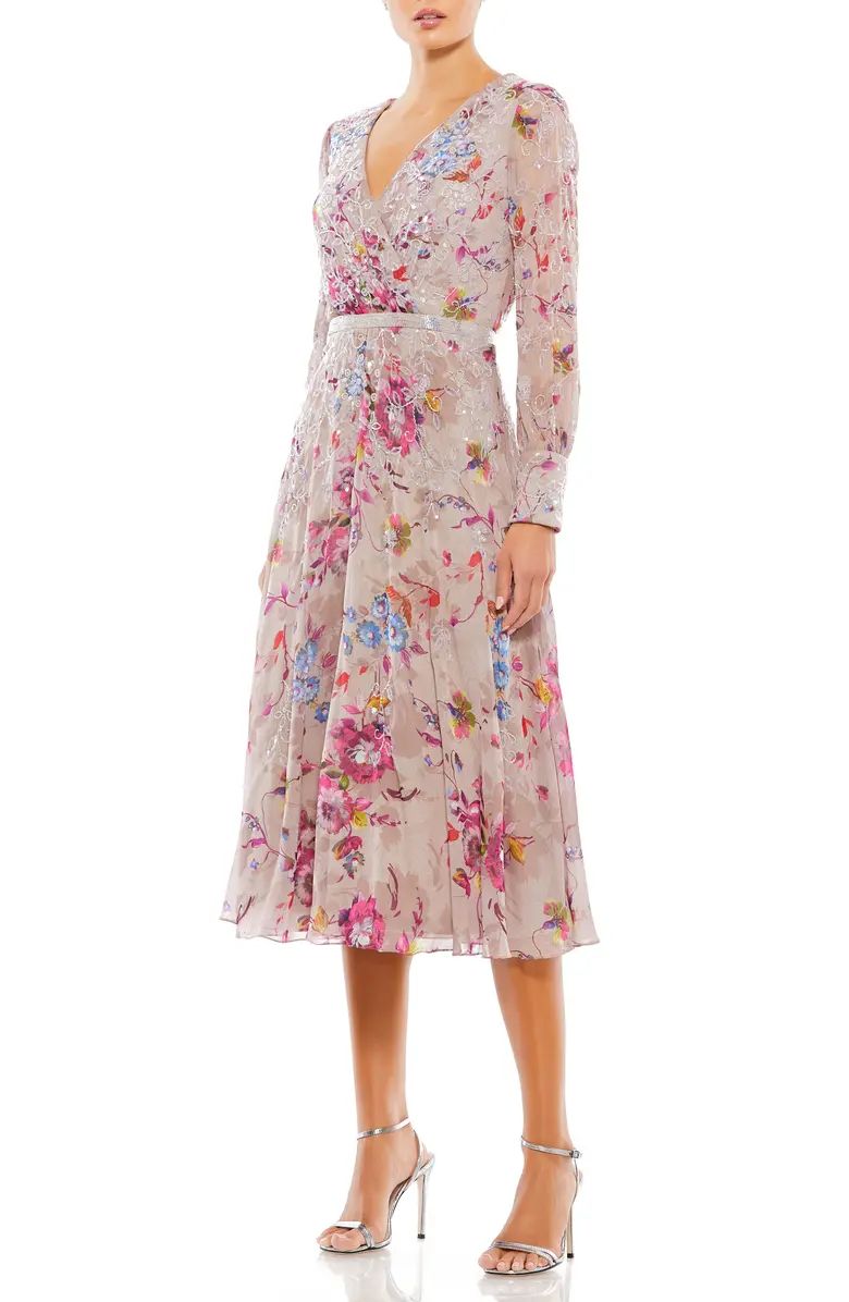 Beaded Floral Long Sleeve Cocktail Dress | Nordstrom