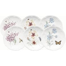 Lenox Dinnerware Set, Butterfly Meadow 6-Piece Tidbit Plate Set, Service For 6, Durable Porcelain... | Amazon (US)