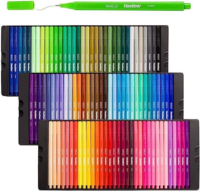 Shuttle Art Fineliner Pens, 100 Colors 0.4mm Fineliner Color Pen Set Fine Line Drawing Pen Fine P... | Amazon (US)