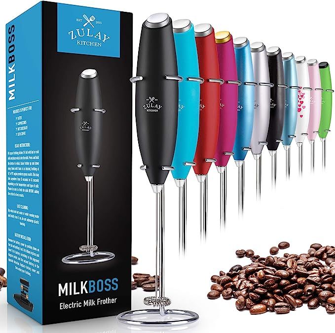 Zulay Milk Frother Handheld Foam Maker for Lattes with Stand - Whisk Drink Mixer for Bulletproof ... | Amazon (US)