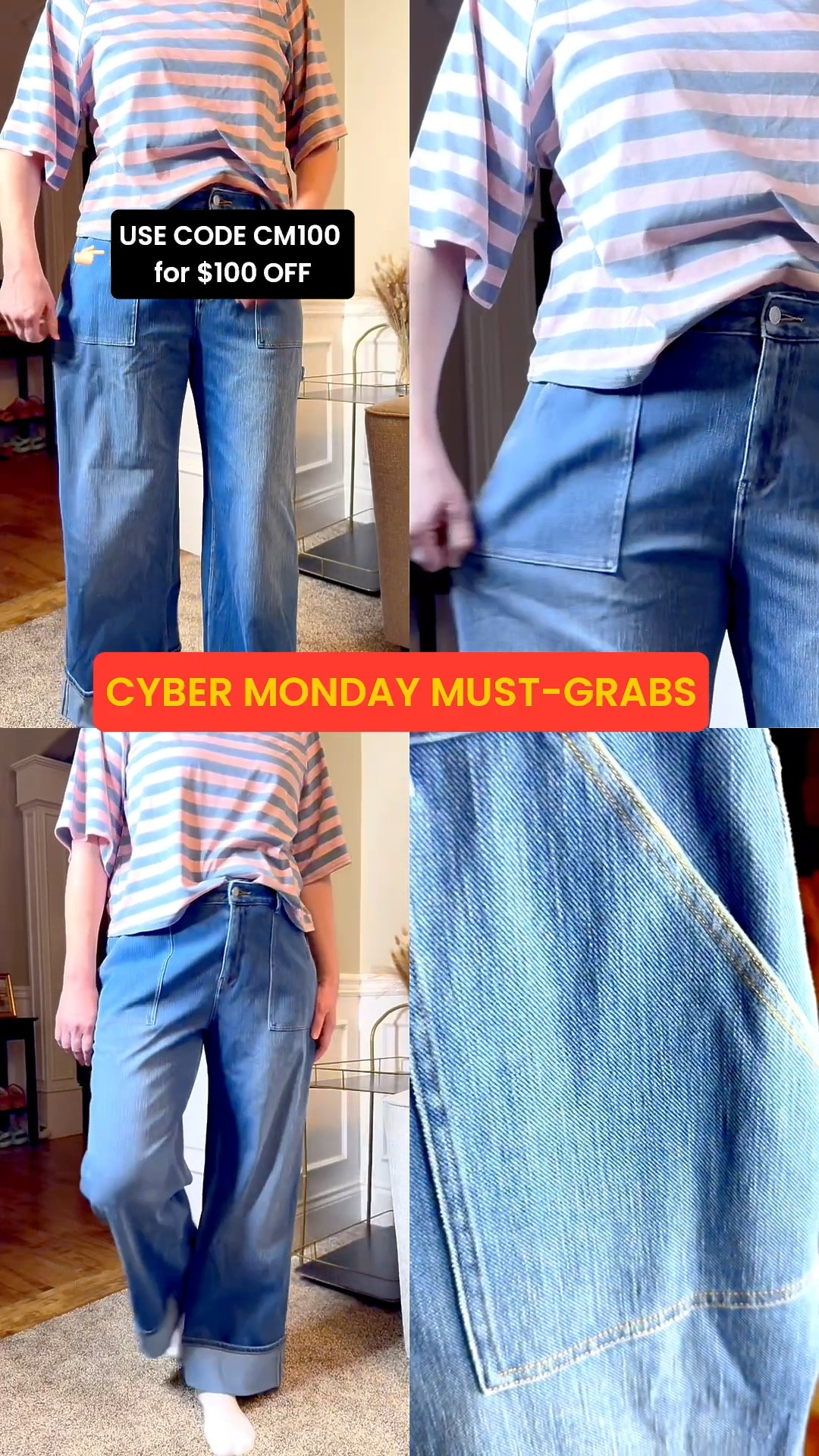 CYBER MONDAY STEAL! 🚨 Use code CM100 for $100 off! Cuffed cargo jeans fresh outta the package and wrinkled as heck 😂 but I was way too excited to wait. Top tier. 🔥 Easily one of my fave pairs right now!

#LTKCyberWeek #LTKootd #LTKSaleAlert