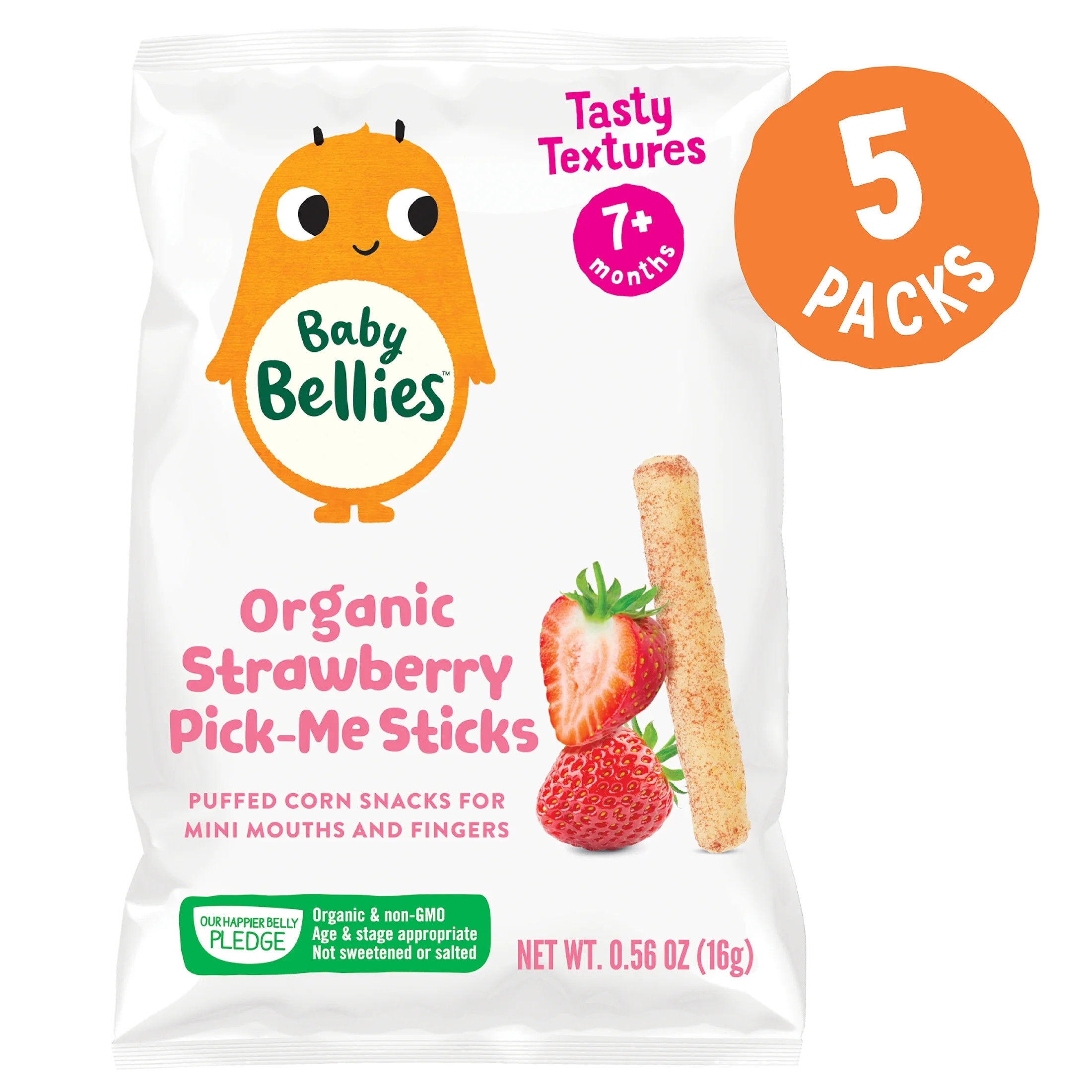Baby Bellies Organic Pick-Me Sticks Strawberry Puff Snack, 0.56 oz, 5 Pack | Walmart (US)