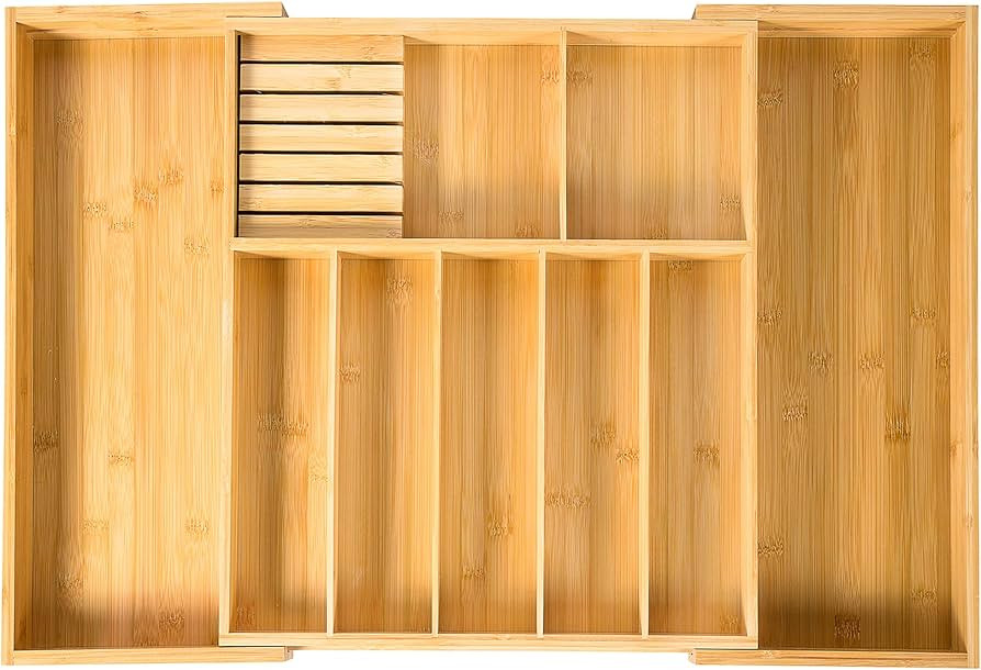 VaeFae Extra Large Kitchen Utensil Holder, Bamboo Silverware Drawer Organizer, Expandable Cutlery... | Amazon (US)