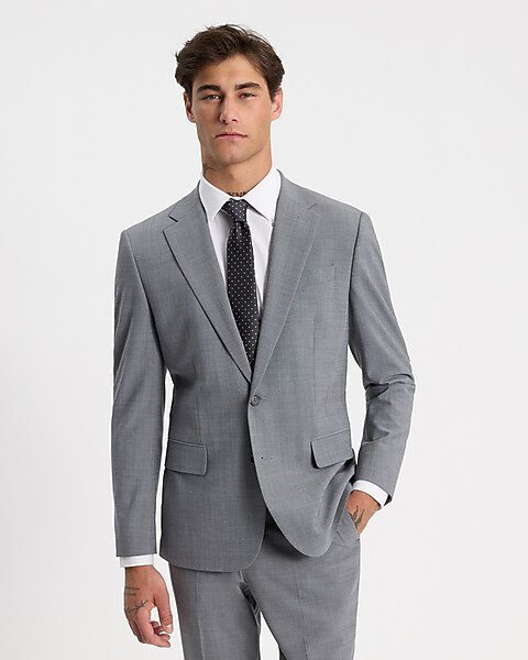 Slim Solid Gray Wool-Blend Modern Tech Suit Jacket | Express